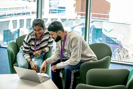 Student working in a break out area